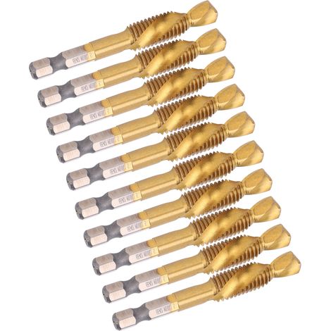 10 Pièces Forets à Tarauder M10 HSS Revêtement Titane 6‑Pans pour Machine à Vis et Équipement (1/5)