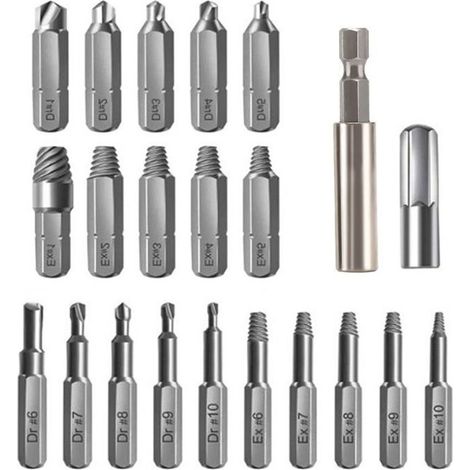 Ensemble de 22 extracteurs de vis endommagées pour vis endommagées HBCL (1/4)