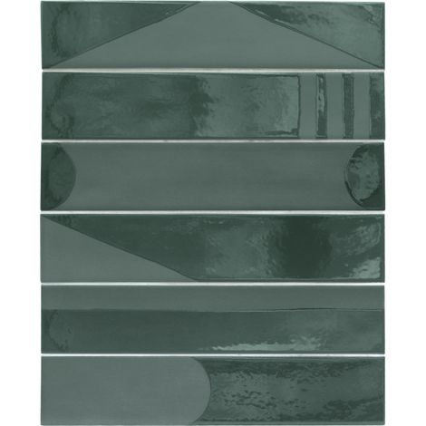 Aelle - Carrelage sol / mur brique déco mixe mate et brillant effet béton vert foret 6x30 cm WADI DECOR PINE - Vendu par boîte de 0.50 m² (1/3)