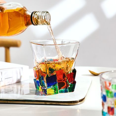 Set mit 2 mehrfarbigen 320-ml-Whiskygläsern, kurze Gläser für Zuhause (1/5)