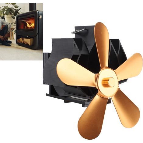Ventilateur de cheminée, ventilateur thermique, poêle à pétrole, poêle à bois, ventilateur thermique auto-générateur, doré (1/5)