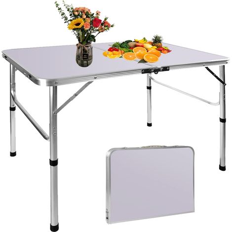 Camping-Klapptisch, 90 cm breit, Aluminium, tragbar, 2 verstellbare Höhen, rechteckig, Picknicktisch