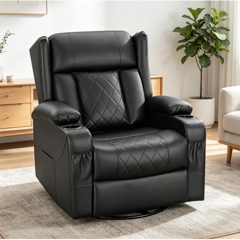 Sillón relax giratorio con respaldo reclinable y reposapiés, negro DESVIAE (1/5)