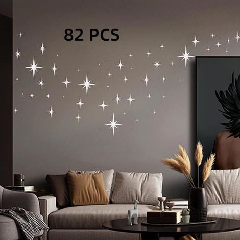 HONORNIC - Miroir Acrylique Stickers Muraux,3D Stickers Muraux Etoile Argent Amovible Miroir Mural Autocollant Acrylique Miroir Decoratif Mural (1/4)