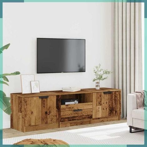 Meuble TV - 856850 - Vieux bois patiné - 140 x 35 x 40 cm - 3 tiroirs & 3 étagères (1/5)