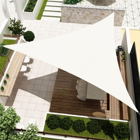 Voile d'ombrage Triangulaire 5X5X5m HDPE Toile Ombrage Auvent Respirant Protection des Rayons UV pour Extérieur Jardin Terrass Balcon Couleur Beige (1/5)