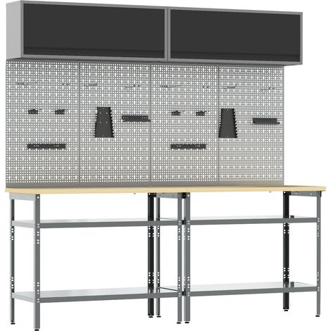 Werkbank-Set 8 Stk. Schwarz und Grau Pulverbeschichteter Stahl vidaXL (1/5)