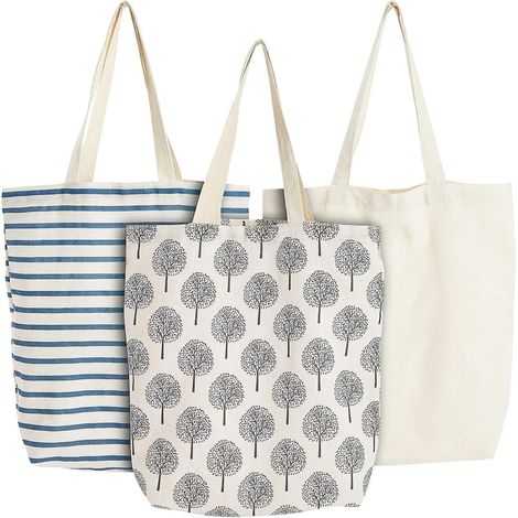 lot De 3 De Sacs De Courses Rutilisables - Cabas En Tissu Poignes Solides Pour Les Courses - 38 X 28 X 9,4 Cm (1/5)