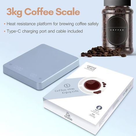 Balance à café numérique avec minuterie Écran LED Batterie intégrée pour expresso 3 kg max. Pesant 0,1 g Mesures de haute précision en oz/ml/g Cuisine pour verser et égoutter (1/5)
