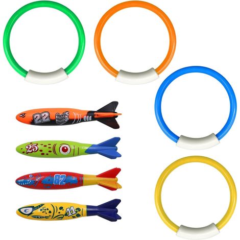 8 Pieces Diving Toys Child Swimming Pool Diving Rings Plastic Swimming Toy for Children Diving Training (Colour B) (1/5)