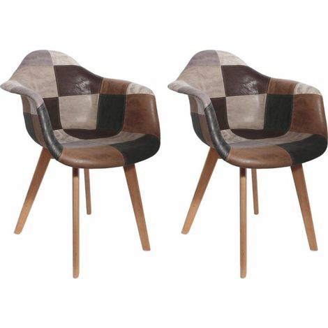 Lot de 2 Fauteuils Déco "Patchwork" 84cm Marron (1/5)