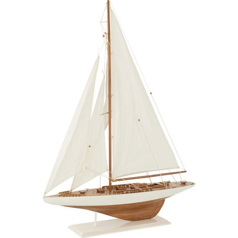 Voilier décoratif en bois de Paulownia KASTY - H 43 - H 59 - H 94cm 30 cm-Blanc-Largeur 30 cm (1/4)