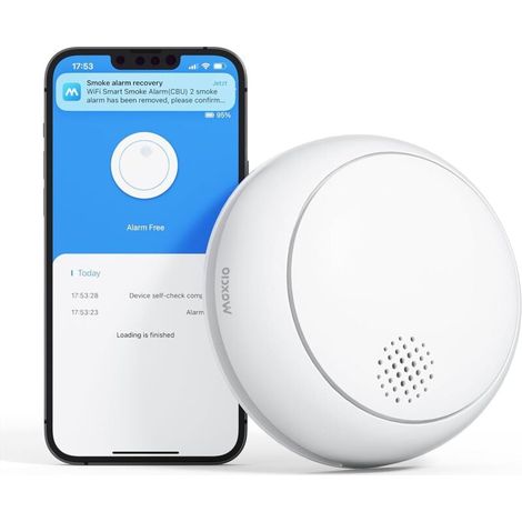 Fumée Connecté, Maxcio WiFi Avertisseur de Fumée Intelligent avec Notification d'APP, Détecteurs Alarme Incendie avec Pile Remplaçable, Conforme à la Norme en 14604 (1/4)
