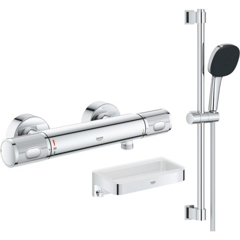 Mitigeur douche thermostatique GROHE Precision Feel + Ensemble de douche 2 jets avec barre + Panier douche
