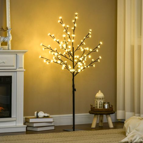 Árbol de Flor de Cerezo con 120 Luces LED IP44 en Blanco Cálido Decoración para Interiores 17x17x120 cm Negro (1/5)