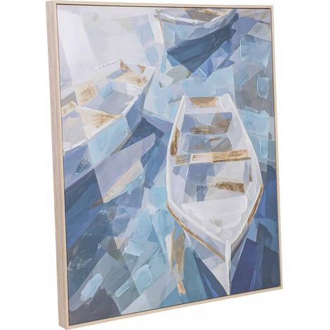 Cuadro pintado a mano con marco de madera azul 103x4x103h cm (1/5)