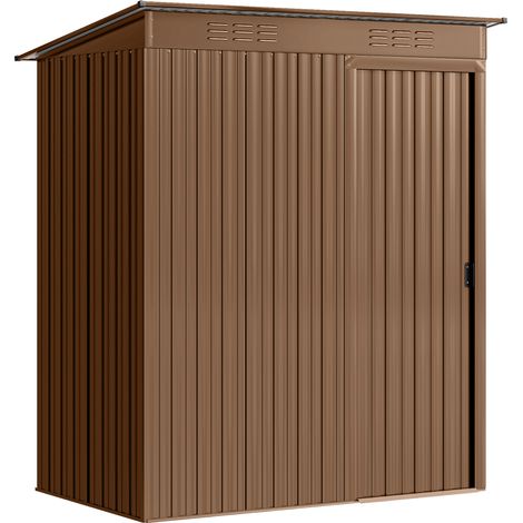 Casetta da Giardino 159x106x181 cm con Prese d'Aria e Porta Scorrevole in Metallo Marrone (1/5)