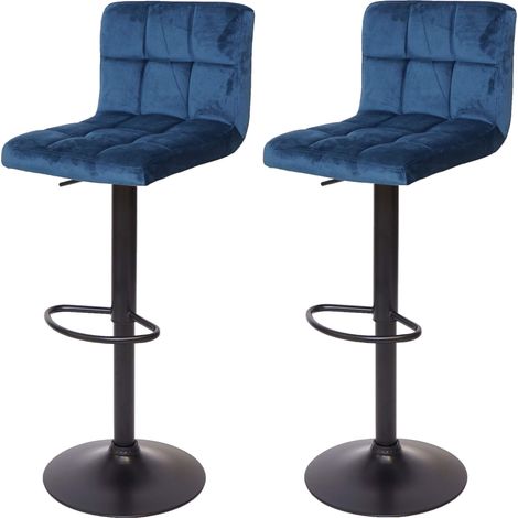 2er-Set Barhocker HHG-232, Tresenhocker Barstuhl, höhenverstellbar Samt petrol-blau, Fuß schwarz