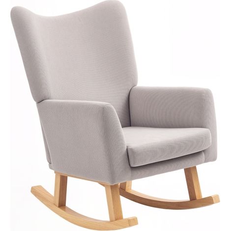 Chaise à bascule rétro – Velours côtelé, hévéa, mousse, gris clair (1/5)