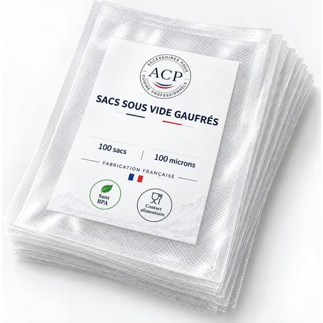 Sacs sous Vide alimentaire gaufrés 100 Unités 15X30 fabrication française, pour Tout Type d'appareil de Mise sous Vide,Ultra resistant, sans BPA. (1/5)