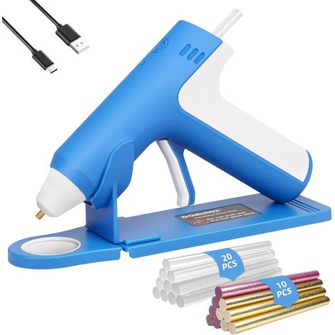 Pistolet à Colle Chaude sans Fil 4V avec 30 Bâtons de Colle, 25S de Préchauffage Rapide, Batterie Rechargeable 2000mAh Type-C, Arrêt Intelligent, pour L'art, Bricolage, Réparation, Bleu (1/5)