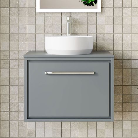 Hudson Reed Lille Wall Hung 1-Drawer Vanity Unit with Worktop 600mm Wide - Coastal Grey (1/5)