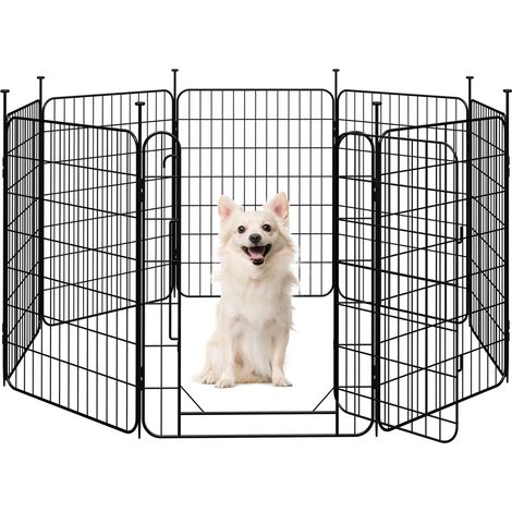 Yaheetech 8 Panneaux Parc pour Chien 60 x 80cm Enclos Chiens Interieur Cage pour Chiens Grille Pliant à Chiots Lapins Clôture Chenil pour Chien en Métal Extérieur avec piquets à Sommet Ovale et Plat