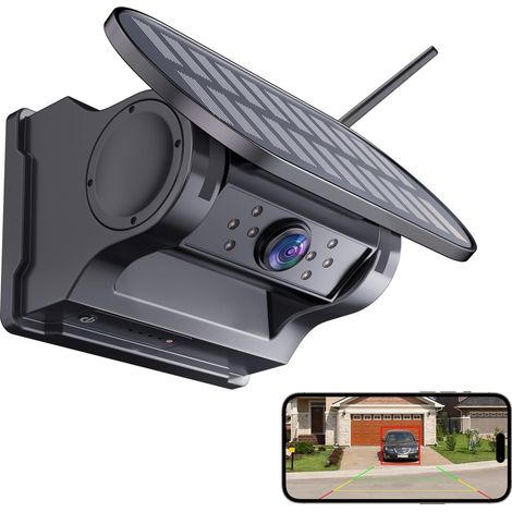 Solaire WiFi Caméra de Recul sans Fil, Rechargeable 9600mAh Batterie, Caméra de Recul HD Magnétique 1080P pour Camion/Camping Car/Remorque, IP67 Imperméable à l'eau, Vision Nocturne (1/5)