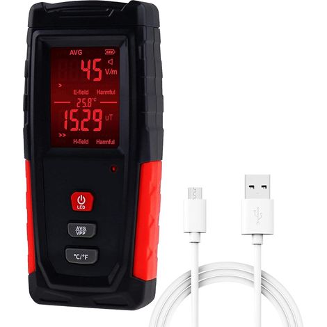 Détecteur de champ électromagnétique, détecteur de champ électromagnétique numérique LCD portable, détecteur de rayonnement de champ électromagnétique numérique rechargeable, adapté à la maison, au bu (1/5)