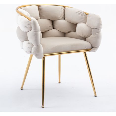 Poltrona moderna imbottita in velluto con struttura in metallo, beige, set da 2 (1/5)