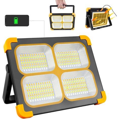 Projecteur LED rechargeable 120W 10000LM – 348 LEDs – 4 modes d'éclairage – Fixation magnétique – Autonomie jusqu'à 40h – Panneau solaire (1/5)