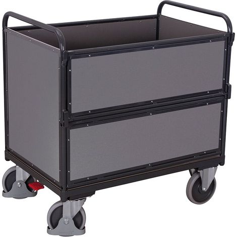 VARIOfit Holzkastenwagen mit halb abklappbarer Längswand 1200x750mm Anthrazitgrau RAL 7016