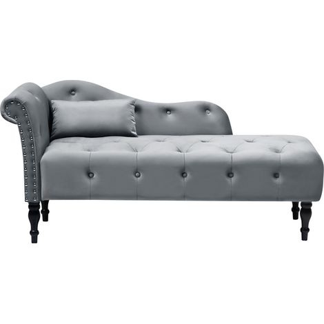 Chaise longue retro terciopelo capitoné con cojín gris izquierdo Ivry