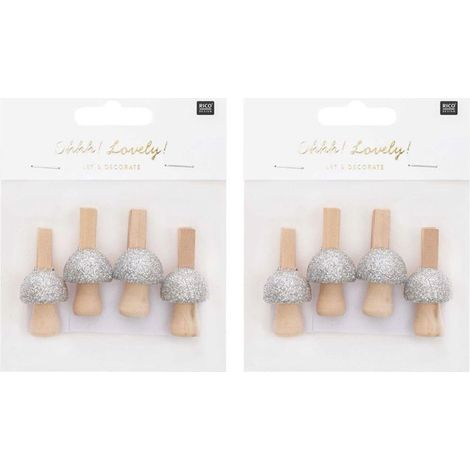 Pinces champignons - RICO DESIGN - 3 x 2,3 cm - Bois - Argenté - Décoratif Noël (1/3)