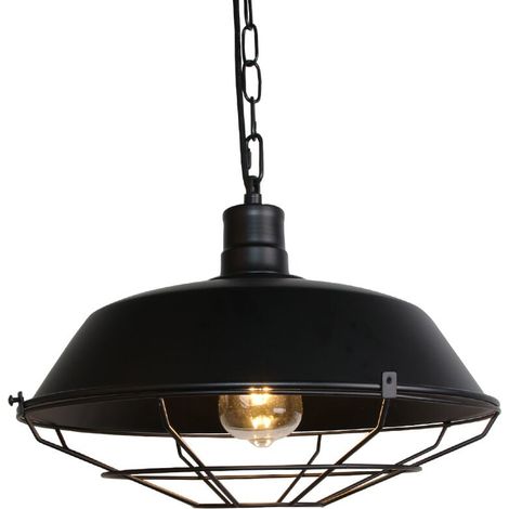 Suspension vintage style industriel, luminaire rétro pour intérieur, plafonnier, lampe pour cuisine, salon, salle à manger, chambre, Ø 260 mm, noir (1/5)