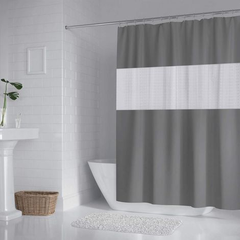 Rideau de Douche 200x180cm Rideau de Bain Polyester y EVA Semi-Transparent Imperméable Anti-moisissure pour Salle de Bains- Gris (1/5)