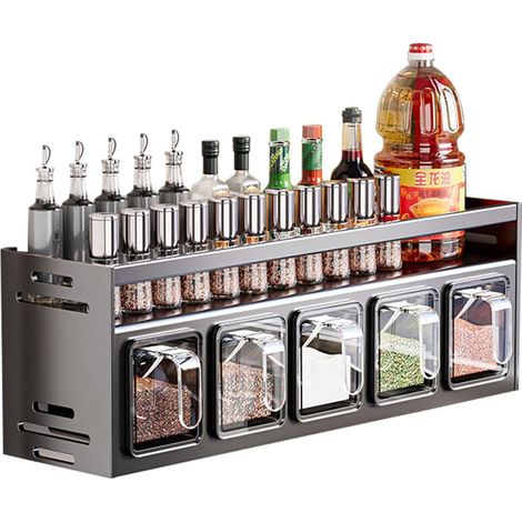 Wall-mounted spice rack for kitchen, hanging seasoning box over the stove, hanging shelf for seasoning jars, organizer for sugar, salt and pepper (5 boxes)