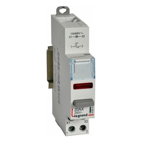 Inter poussoir modulaire double fonction contact 1NF + voyant LED rouge 110V à 400V - 1 module - LEGRAND