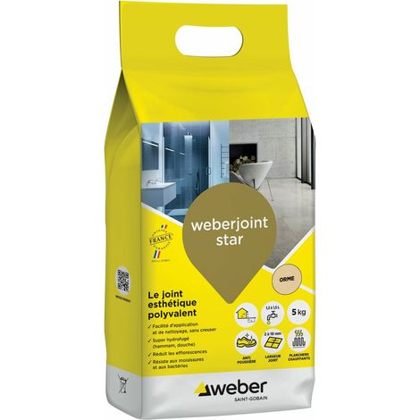 Weber Saint-Gobain Joint carrelage hydrofugé décoratif, Orme,5 kg, spécial intérieur et extérieur,Mortier, largeur 2 à 10mm, WEBERJOINT STAR (1/3)