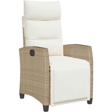 Fauteuil de jardin inclinable et table d'appoint en rotin de polyéthylène beige (1/5)