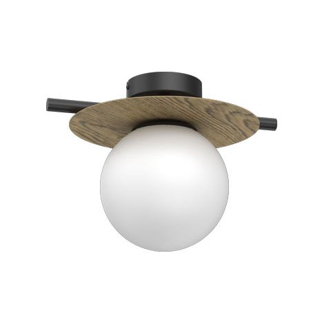 Plafonnier Luminex Orbital noir bois globe verre E27