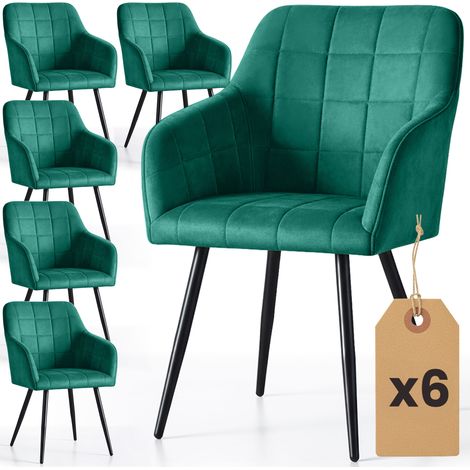 Juego de 6 sillas acolchadas con costuras cuadradas LUXANO Verde Botella patas negras (1/5)