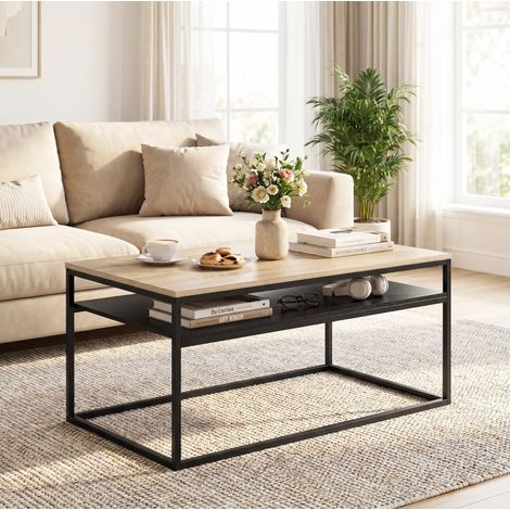 Mesa de centro 100/59,8/47 cm efecto roble con estante y estructura negra (1/5)