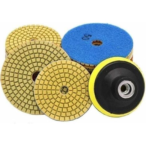 Lot de 10 tampons de polissage diamantés 100mm, grain 50 à 3000, système auto-adhésif, pour marbre granit béton céramique (1/5)