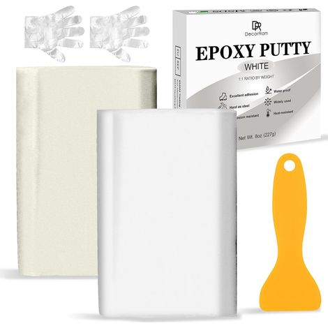 Mastic Epoxy - 227g Pâte à Réparer Epoxy Bicomposant pour Collages Multiples Matériaux, Métal, Rebouche, Sculpter - Colle Époxy Argile de Sculpture pour Répare, Plastique, Pierre, Céramique (Blanc) (1/5)