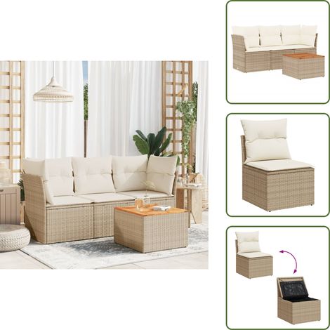 Salon de jardin avec coussins 4 pcs beige résine tressée - Ensemble Salon De Jardin - Mobilier De Jardin - Canapé Extérieur - Chaise Extérieure - Table Basse (1/5)