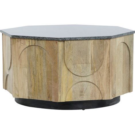 Table basse élégance marbre mango et bois exotique - Marbre mango nuancé et élégant (1/5)