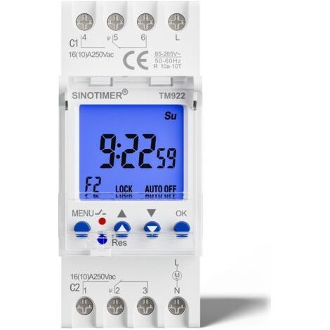 Module de minuterie double canal TM922-K 85-265 V, montage sur rail DIN, second interrupteur de commande programmable, 16 A, 85-265 V CA/12 V CC, adapté à l'automatisation industrielle et à l'éclairag (1/4)