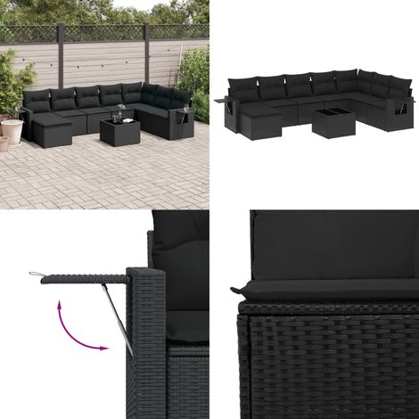 Salon de jardin 9 pcs avec coussins noir résine tressée - Ensemble Salon De Jardin - Meuble De Jardin - Salon Extérieur - Résine Tressée - Rotin Synthétique - Home & Living (1/5)