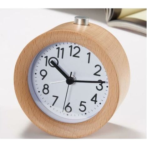 Réveil du matin à piles, réveil en bois pour horloge, pas de tic-tac, alarme sonore pour les aiguilles de l'horloge qui se lèvent (1/5)
